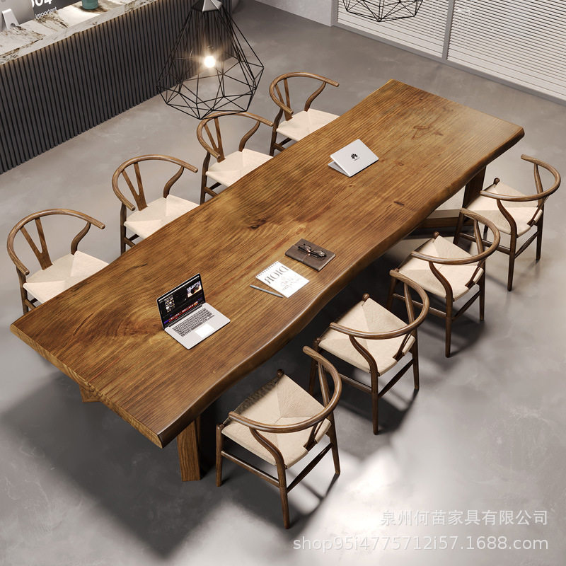 简约实木办公桌大型多人培训会议桌长桌公司职员复古办公桌椅组合