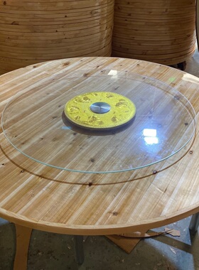 3YV5实木折叠餐桌10人15人家用饭店大圆桌带转盘食堂餐馆圆桌面板