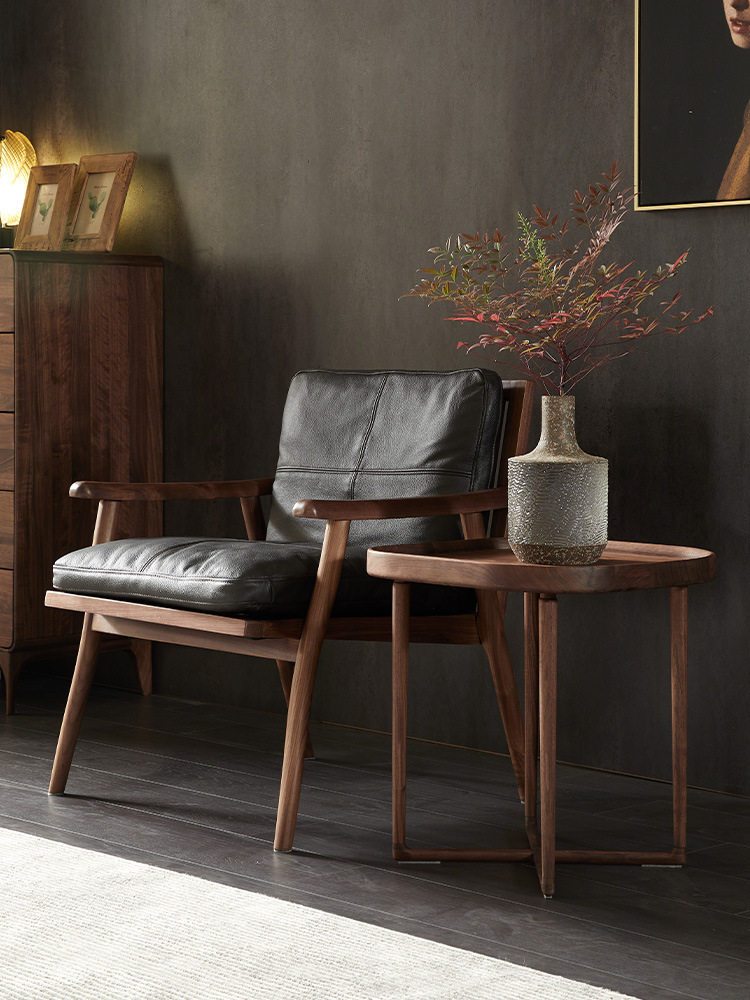 北美黑胡桃实木单人沙发椅北欧小户型客厅休闲椅设计师扶手椅