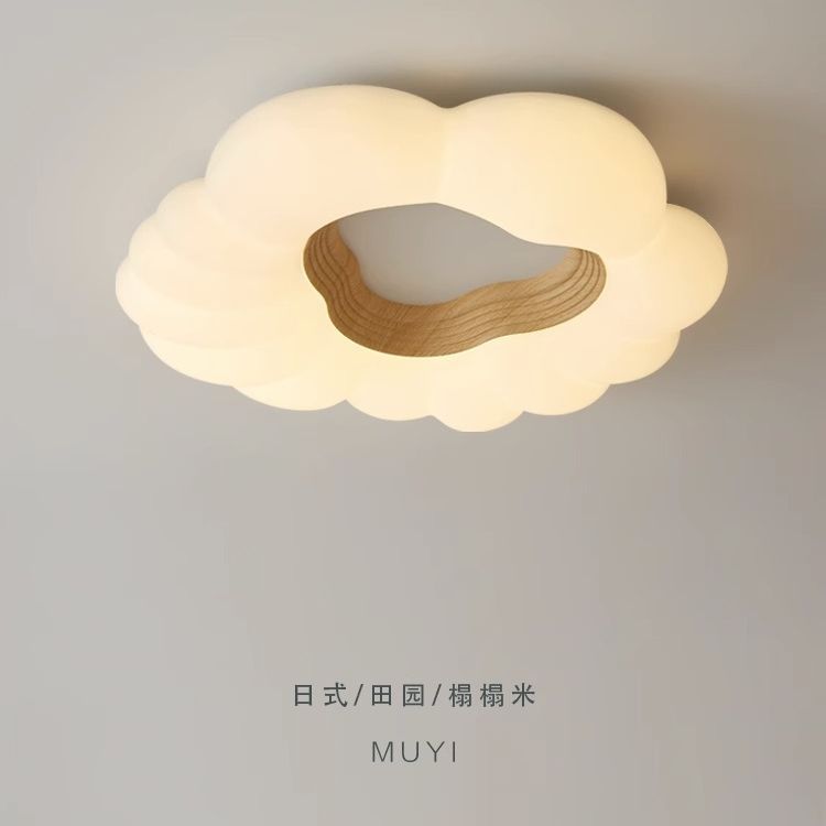 奶油风北欧原木花朵儿童房吸顶灯