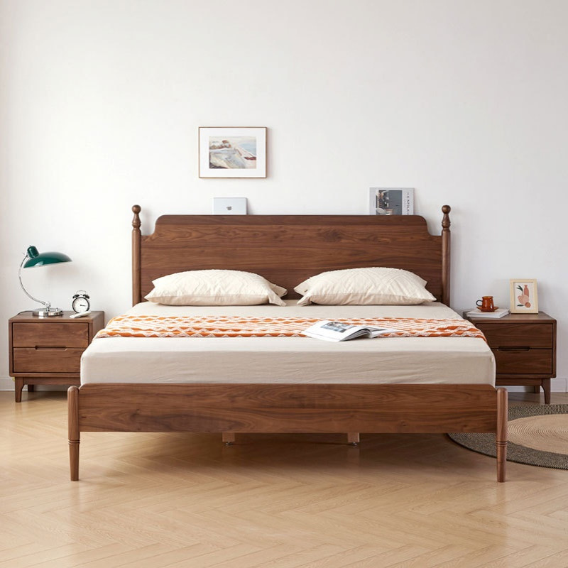 北美黑胡桃木实木床复古1.5单人现代主卧1.8米法式双人床中古简约