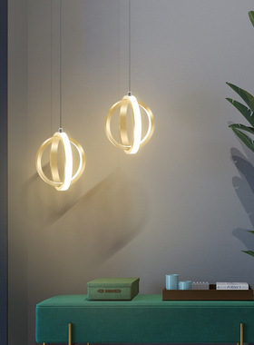 北欧现代简约创意酒吧小吧台吊灯卧室床头温馨金色LED吊灯极简款