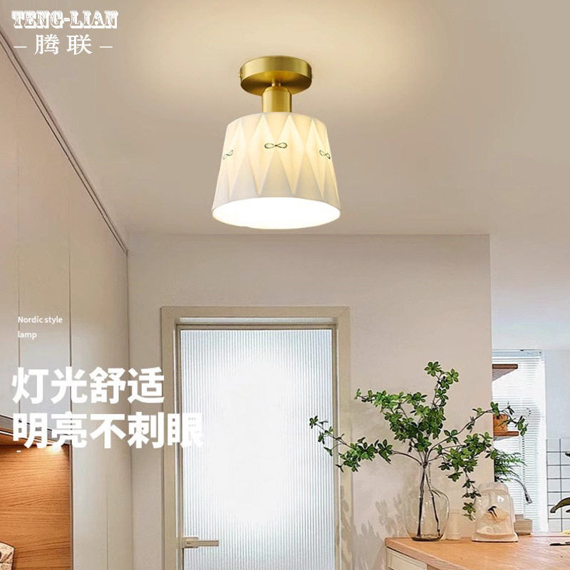全铜美式复古手绘釉面陶瓷灯