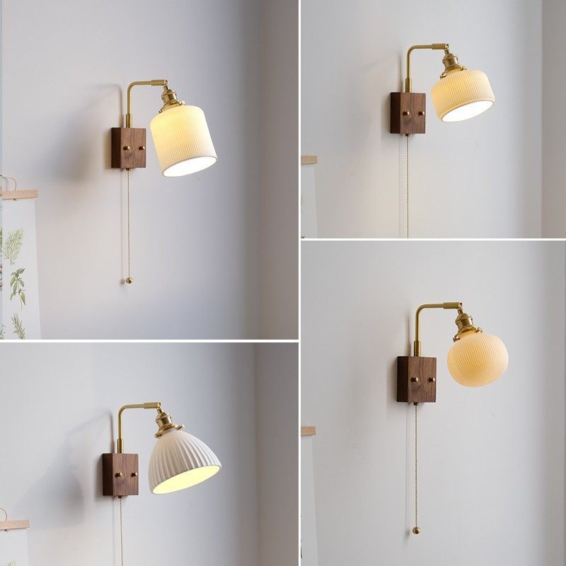 法式中古床头灯陶瓷壁灯现代简约客厅墙灯卧室带开关高级感灯具