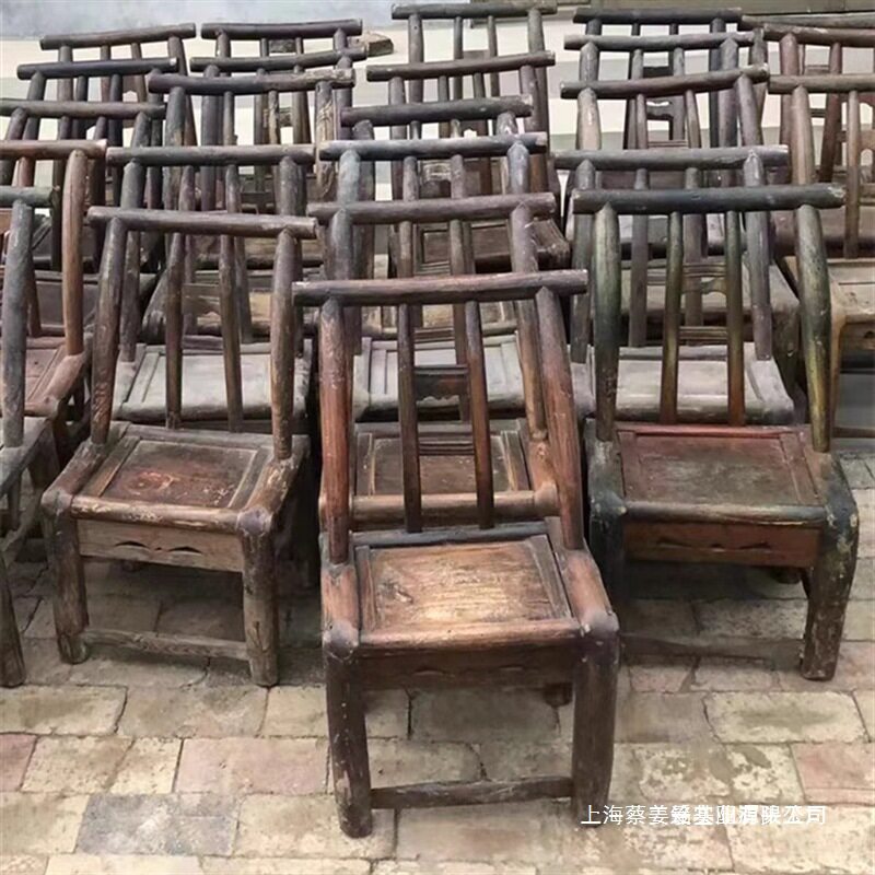 复古老式榆木靠背椅凳子摆件