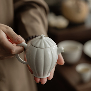 草木灰古泥瓜棱壶手执壶球孔过滤仿生家用泡茶壶文人器陶瓷