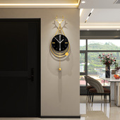 饰玄关挂墙时钟新款 北欧轻奢简约挂钟客厅家用装 饰钟表创意鹿头装