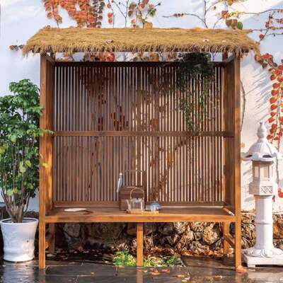 中式庭院仿古茶室户外别墅花园实木凉亭民宿造景茅草亭日式小木屋