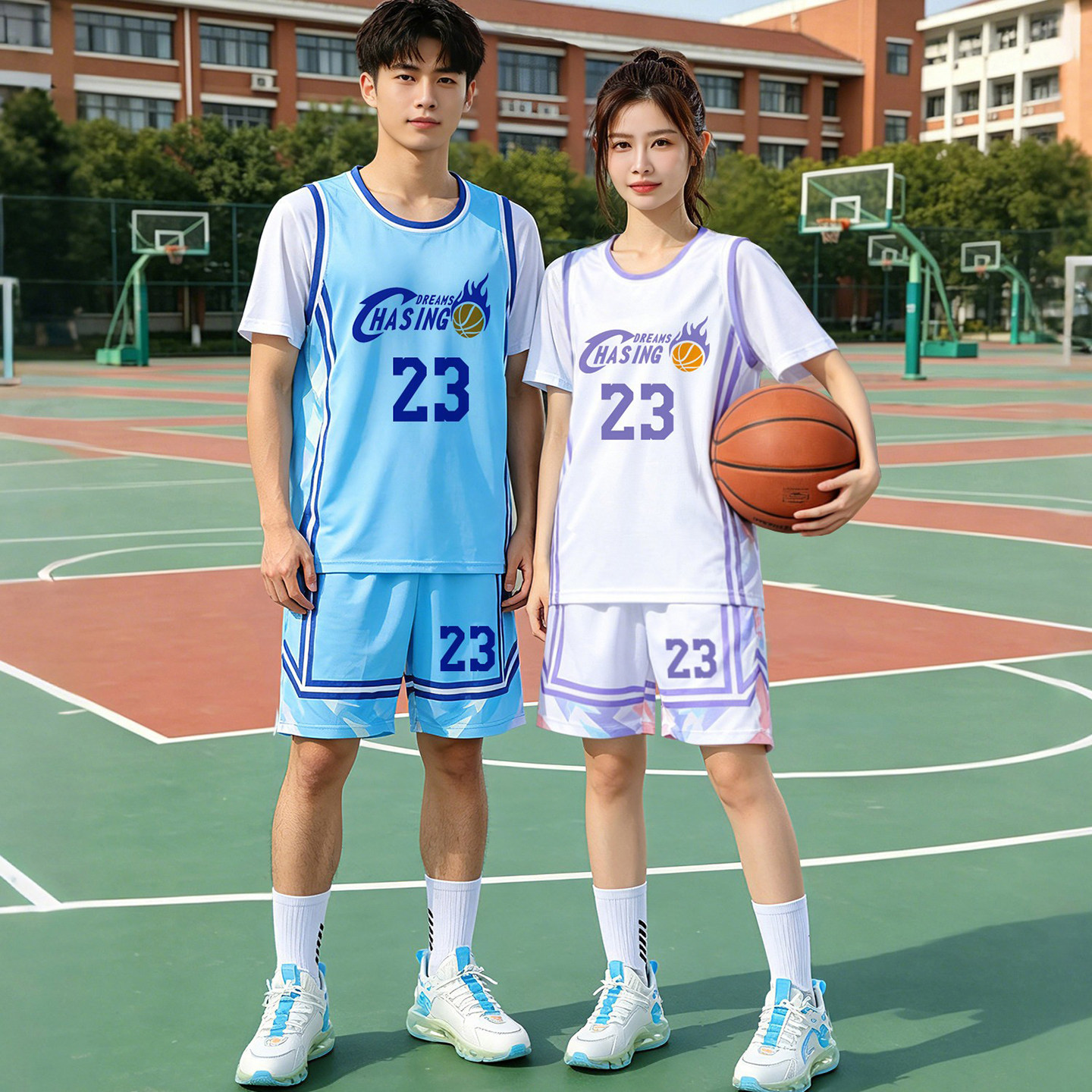篮球服女定制大学生运动比赛球衣训练队服男高颜值假两件有袖班服