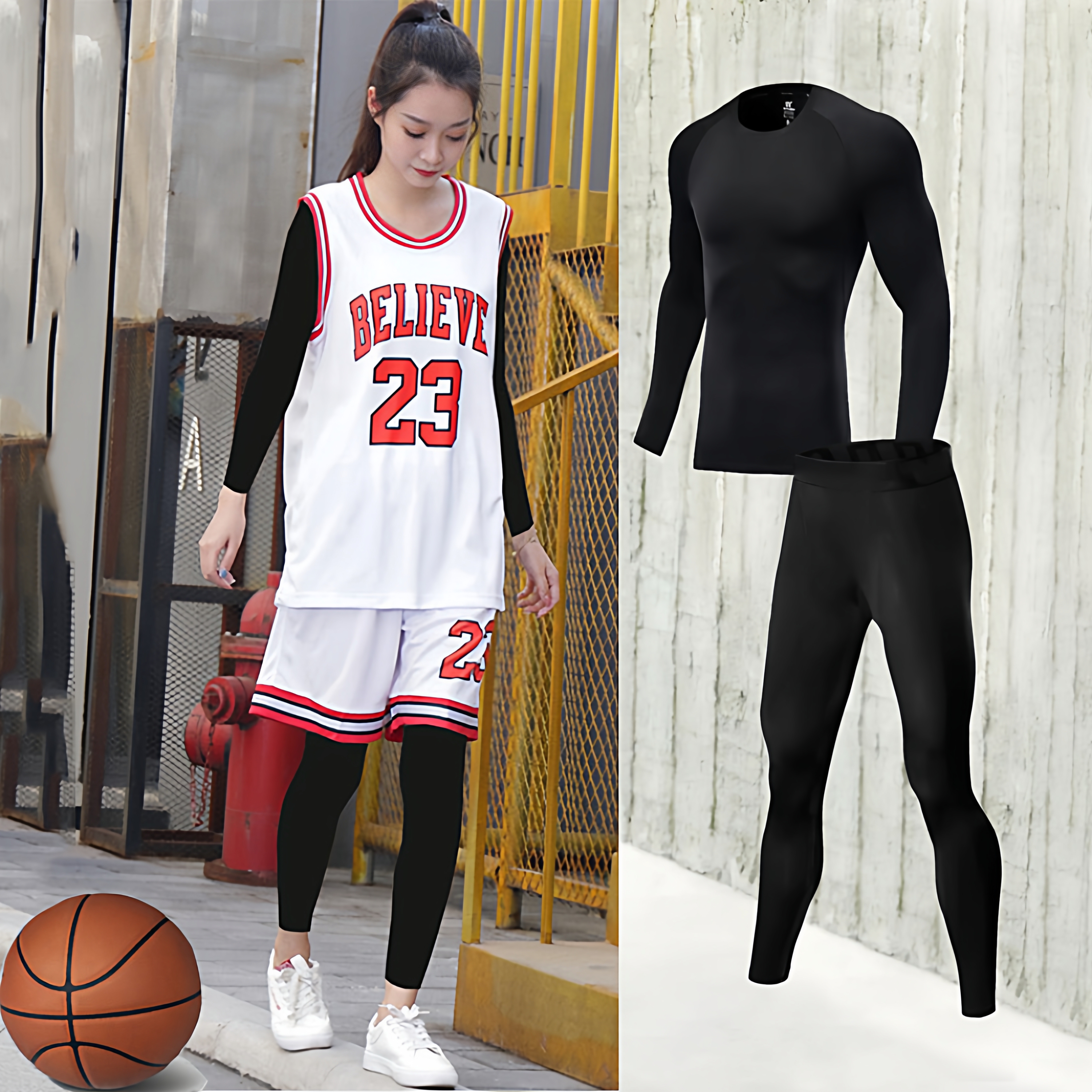 篮球服女大学生秋冬季紧身衣套装打底长袖训练保暖儿童成人男球衣