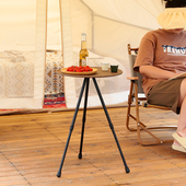 户外露营小圆桌h三角支架圆盘桌沙滩可升降便携野餐桌铝合金折叠