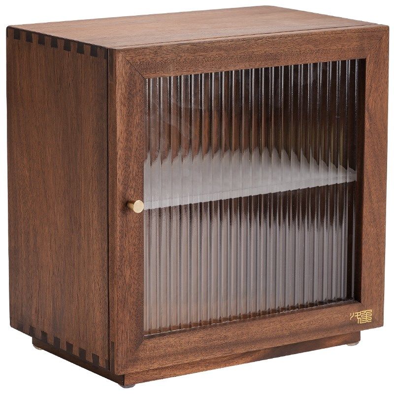 胡桃木桌面创意带灯收纳盒防尘柜茶D室零食茶具杯展示置物架储物,收纳整理,桌面收纳盒,淘宝优惠券,粉丝福利购,淘宝优惠卷