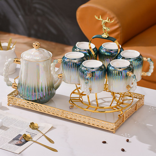 欧式珍珠水具茶具 套装 家用整套轻奢客厅陶瓷茶T壶茶杯水杯子送