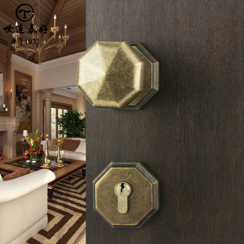世连泰好全铜门锁室内美式复古中式仿古I纯铜房间卧室木门球形门