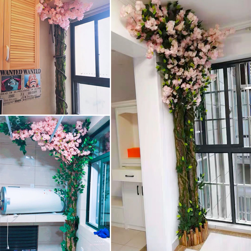 仿真假树皮管道装饰遮挡包下水管道美G化管子柱子室内阳台假花藤