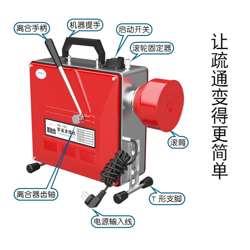 电动管道疏通机大功m率专业通下水道专用工具神器家政厕所堵塞饭