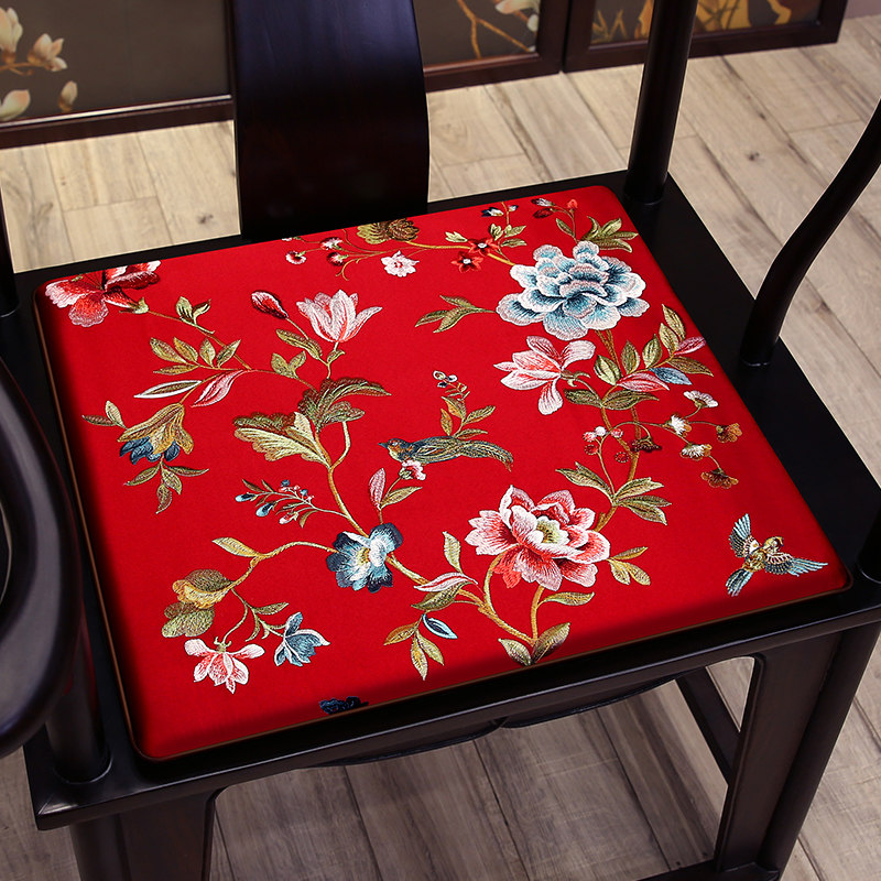 中式古典刺绣红木l椅子坐垫仿古实木家具海绵垫茶椅圈椅餐椅防滑