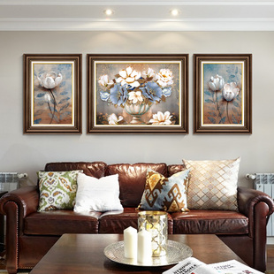 壁画欧 饰画客厅沙发背景墙挂画三联F画复古油画田园风法式 美式 装