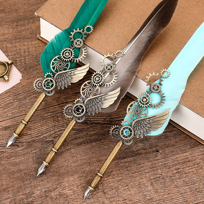 欧式复古机械羽毛k笔蘸墨水手账本少女可爱钢笔学生专用练字盒套