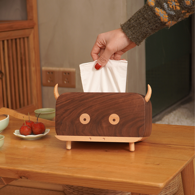 黑胡桃实木创意可爱纸巾盒多功能桌面摆件抽N纸盒木质手机支架木