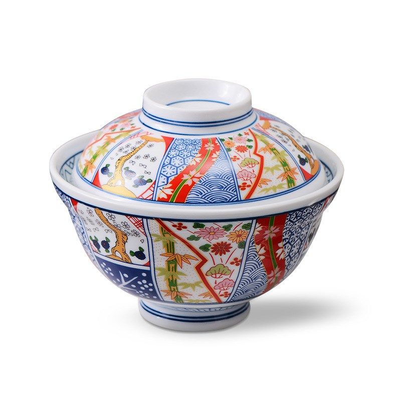 日式餐厅陶瓷牛肉饭碗牛v丼碗斗型高脚碗彩绘盖碗有盖拉面碗