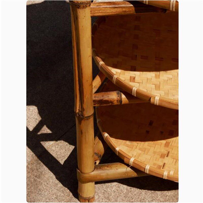 竹编架子置物架簸j箕收纳家用竹制品多层楠竹三层晾晒三脚架落地