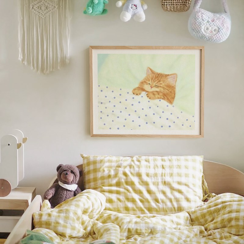 ins风卡通可爱猫狗挂画卧室儿童房E温馨壁画电表箱装饰画开关遮挡图片