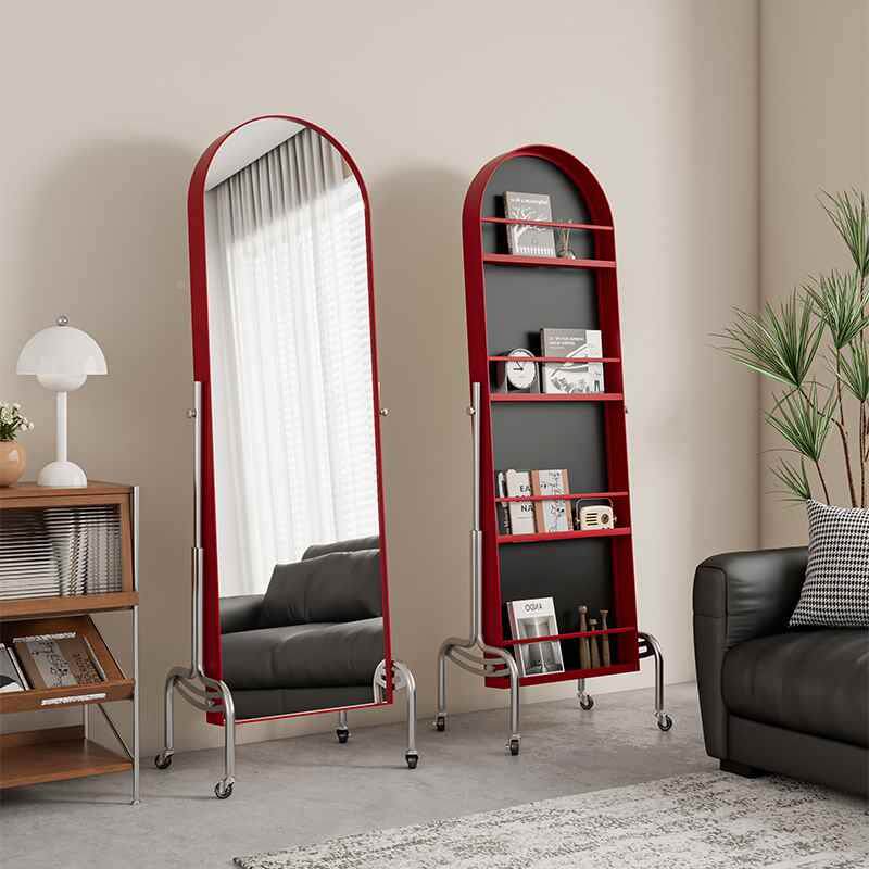 可移动穿衣镜家用落地镜杂志架置物书架卧室可调节旋转镜子全新品