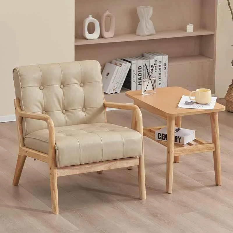 阳台单人休闲椅家用客厅靠背椅小户型卧室懒人小沙发实木桌椅新品