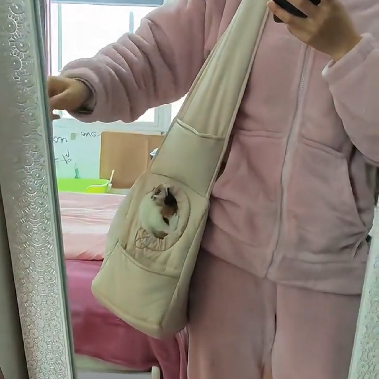 卡其色新款保暖猫袋可露头猫咪狗狗猫包猫咪外出包便携手提单肩包