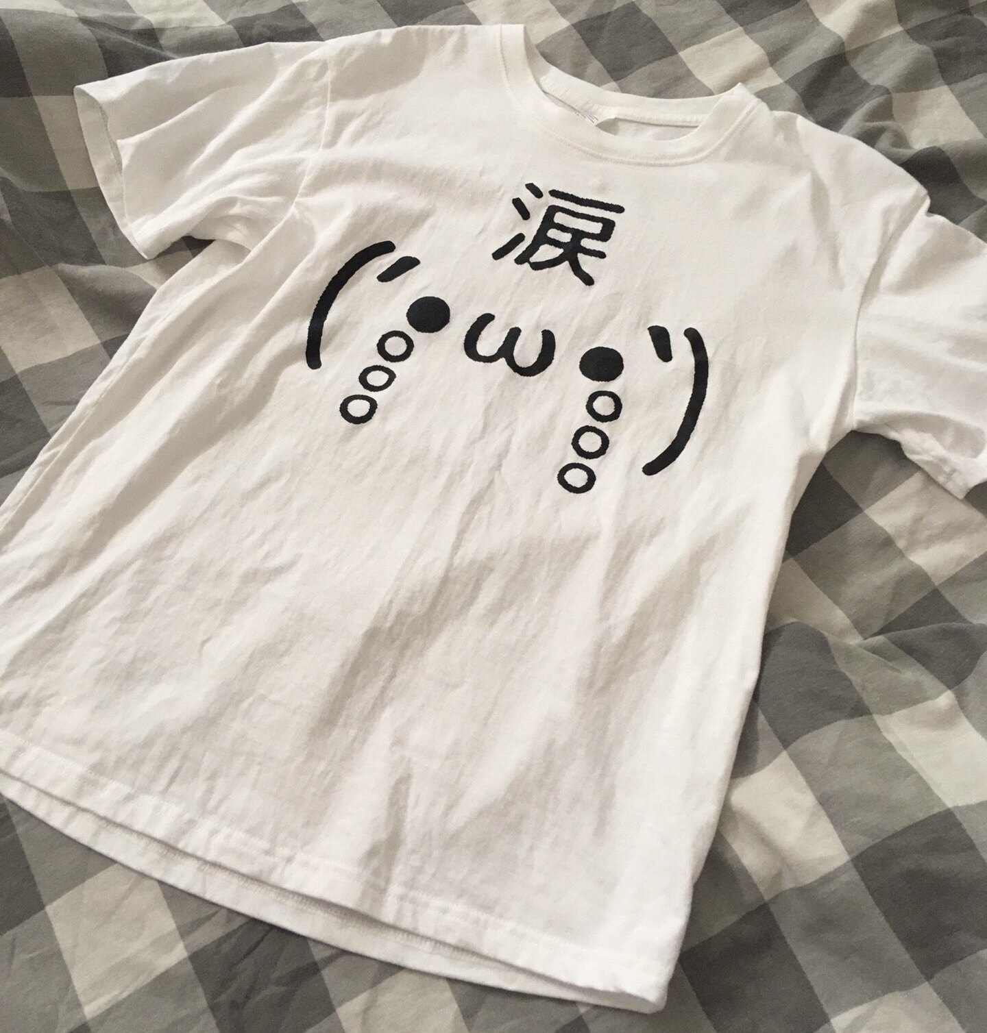 可爱搞怪二次元流泪表情包印花短袖t恤女日系亚文化宽松百搭上衣