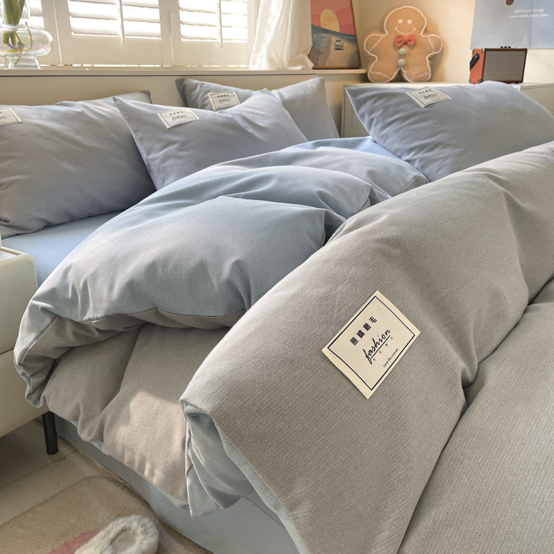 加厚原棉磨毛双拼被套可水洗四件套100亲肤柔软学生宿舍家用被罩
