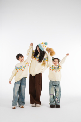 费尔岛｜针织拉链毛衣外套成人女童男童亲子上衣帽子袜子套装