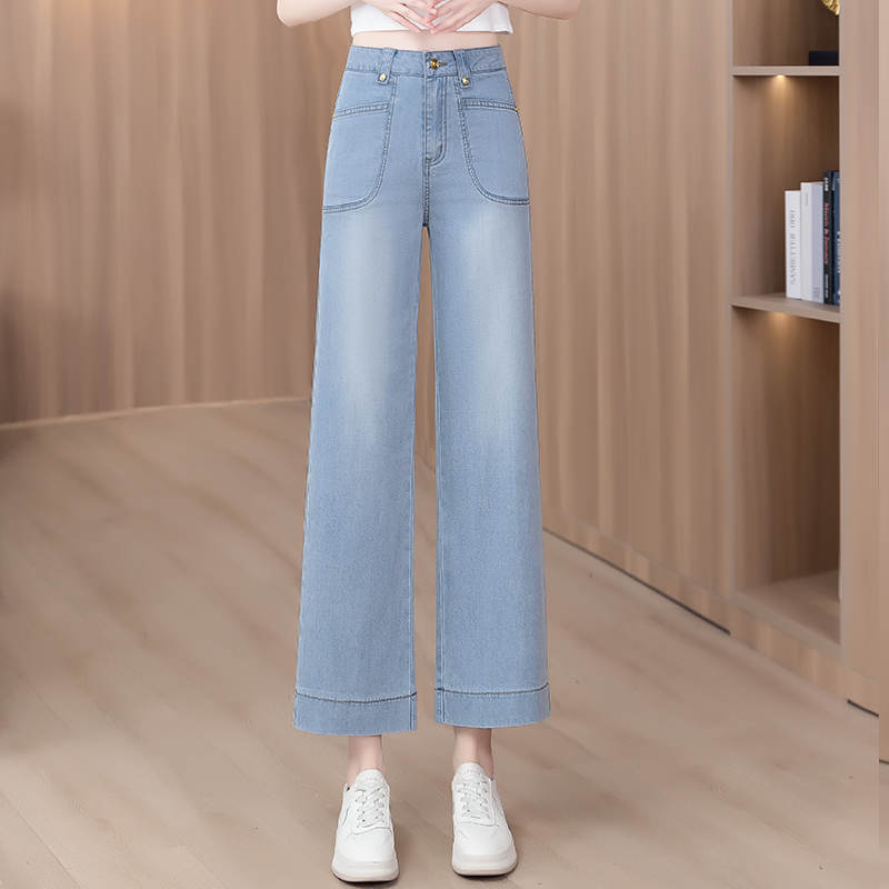 天丝牛仔裤女夏薄款2025夏季新款直筒九分裤小个子夏天冰丝阔腿裤