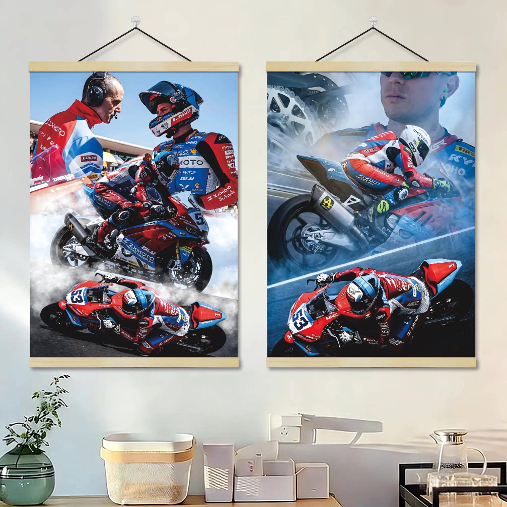 张雪中国机车装饰挂画挂图超级摩托车锦标赛WSBK夺冠海报卷轴画