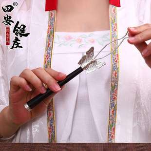 四安银庄银壶叉足银999蝴蝶壶叉手工银壶铁壶铜壶盖叉挑盖子防烫