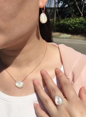 纯银微镶锆石白色耳环戒指锁骨链