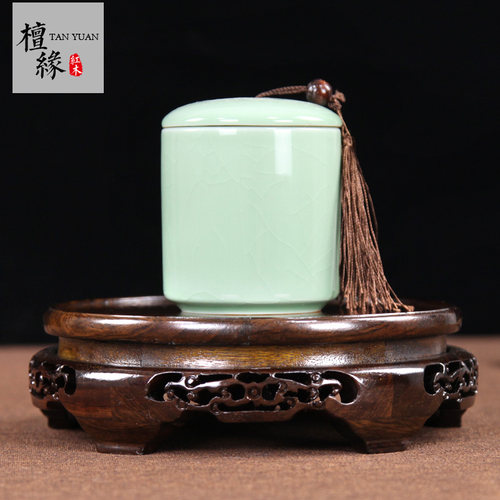 红木雕刻a工艺品摆件黑檀木圆形底座奇石花盆景摆件石头底座虎头