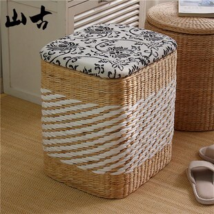 藤编收纳凳可坐收纳箱门口家用换鞋凳客厅储物凳实木X沙发凳搁脚