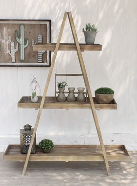 美式复古怀旧木质展列架书架花店隔板置物架O博古架阶梯婚礼架摆