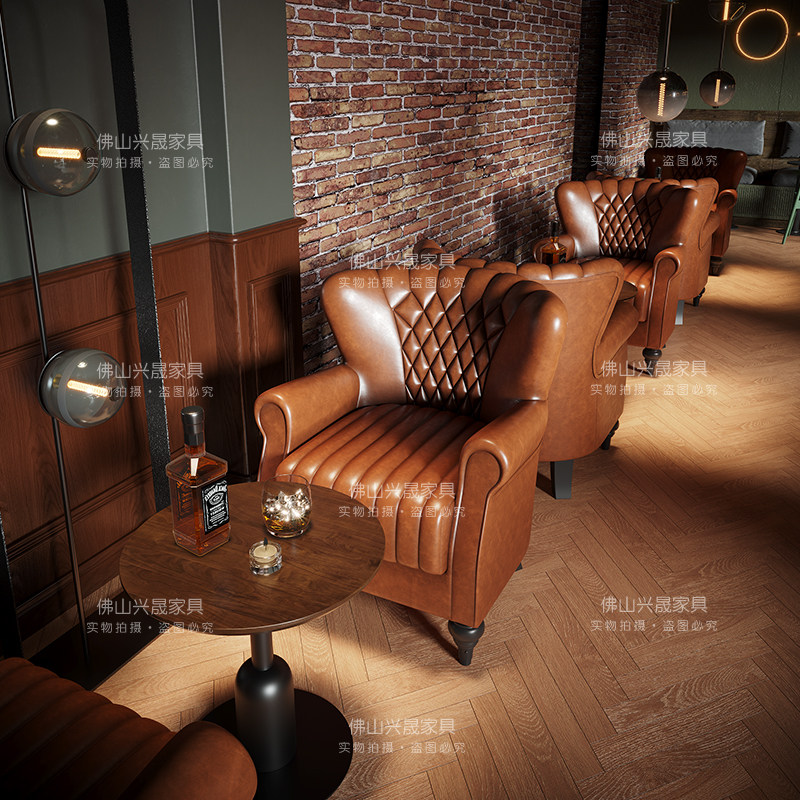 复古咖啡厅桌椅实k木威士忌吧沙发工业风酒吧清吧音乐餐吧座椅组