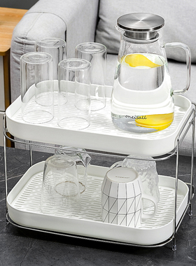 水杯架杯子置物架双层沥水x茶杯架子托盘茶盘家用办公室不锈钢