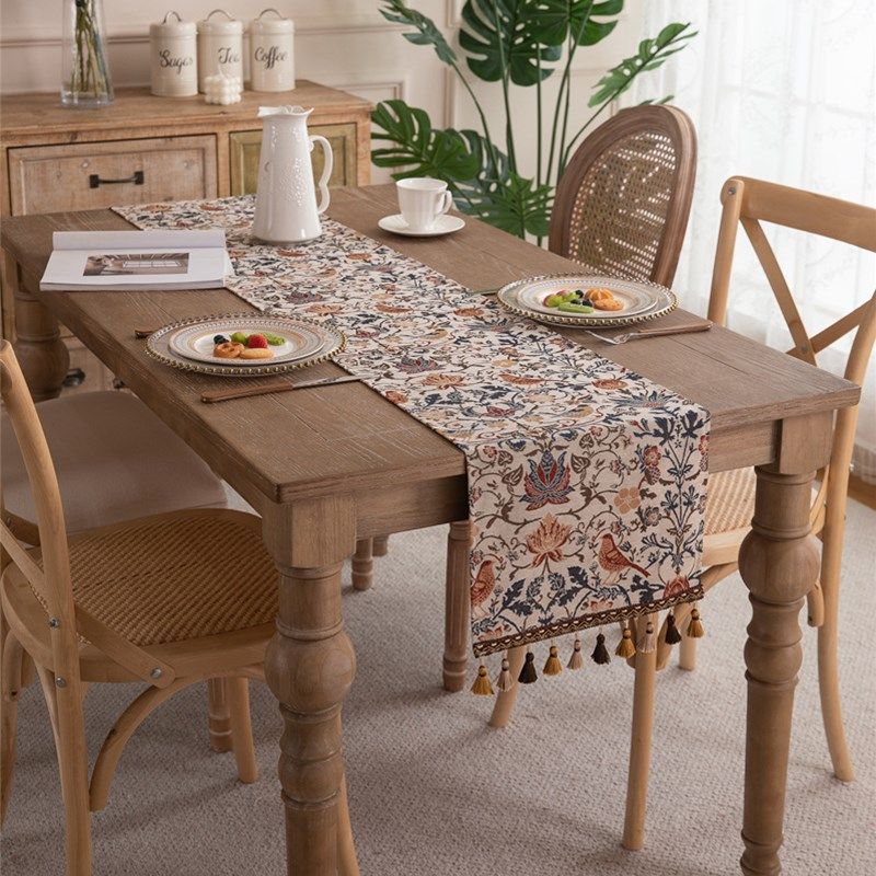 美式复古喜鹊花h鸟提花流苏桌旗酒吧民宿民族风装饰床旗餐桌旗盖,居家布艺,桌旗,淘宝优惠券,粉丝福利购,淘宝优惠卷