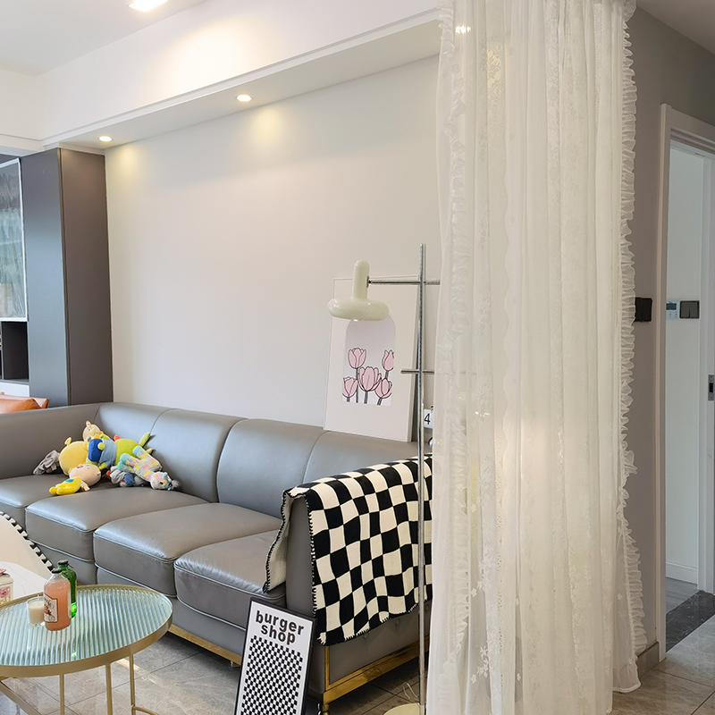 卧室少女蕾丝隔断遮光帘挂帘屏风免打孔安装窗帘纱帘Y隔断客厅柜