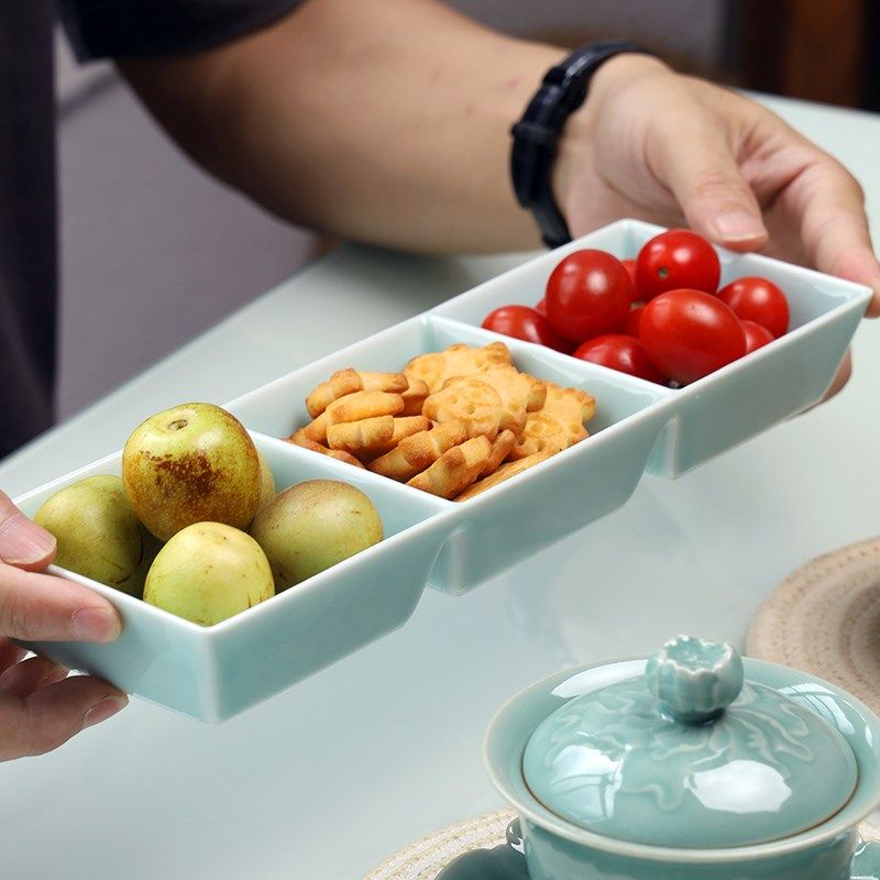 龙泉青瓷创意三格凉菜水果盘干果茶点零食M小吃碟甜品会所足浴酱,餐饮具,盘,淘宝优惠券,粉丝福利购,淘宝优惠卷