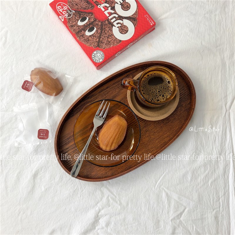 安宅小星 椭圆木托盘咖啡厅下午茶托盘 L水杯收纳盘 一人早餐盘