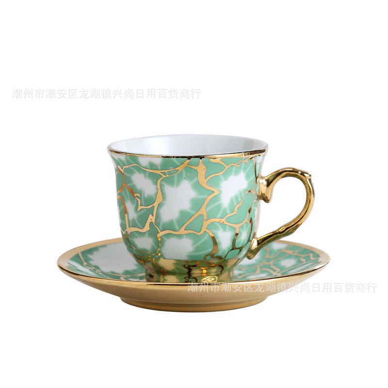 陶瓷咖啡杯碟套装电镀金陶瓷杯礼品六杯六碟礼盒商.务珠宝礼品