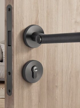 锌合金皮革开叉锁真l皮门锁室内卧室皮革箱灰色磁性静音开叉锁门