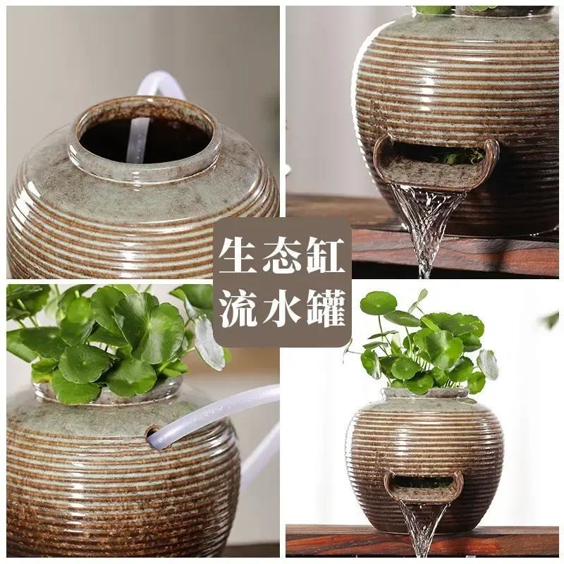 流水摆件生态缸古法养鱼循u环水陶罐鱼缸造景装饰鱼池出水口过滤
