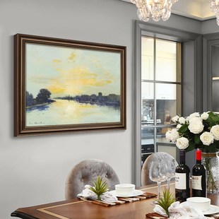 美式餐厅装饰画日出手绘油画印象风D景玄关壁画欧式客厅挂画高级
